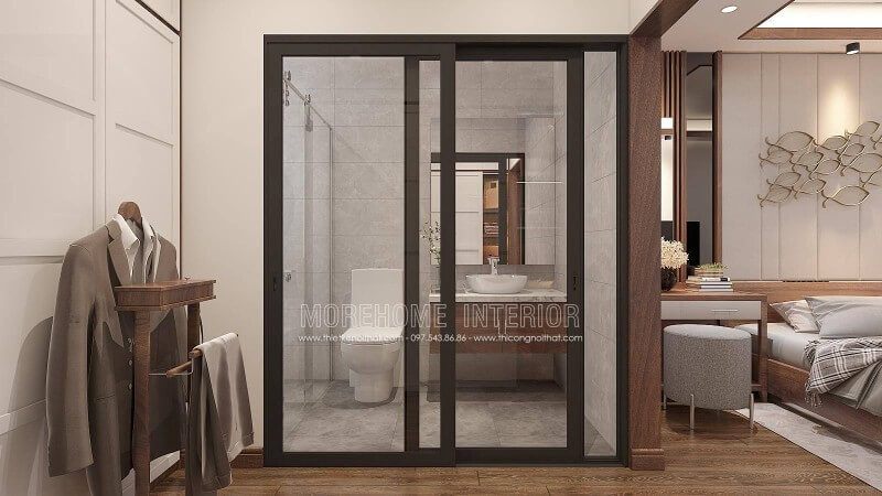 Xu hướng bố trí nội thất mở đặc biệt trong phòng ngủ nam phong cách hiện đại đang trở thành trào lưu mới mang lại nét phá cách ấn tượng từ lớp cửa kính trượt, tấm gỗ ốp tường ngăn cách 2 không gian thì vì cửa thông phòng.