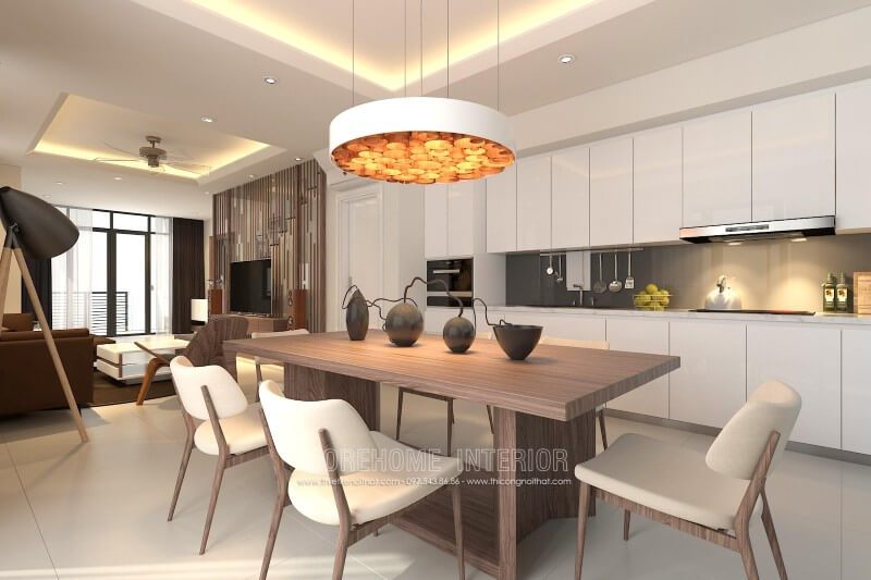 Mẫu tủ bếp gỗ An cường màu trắng thanh thoát và tinh tế, kính ốp bếp màu xám đậm được KTS lựa chọn vừa tạo điểm nhấn bắt mắt, vừa giúp cho khu vực nấu nướng sạch sẽ, vệ sinh dễ dàng hơn